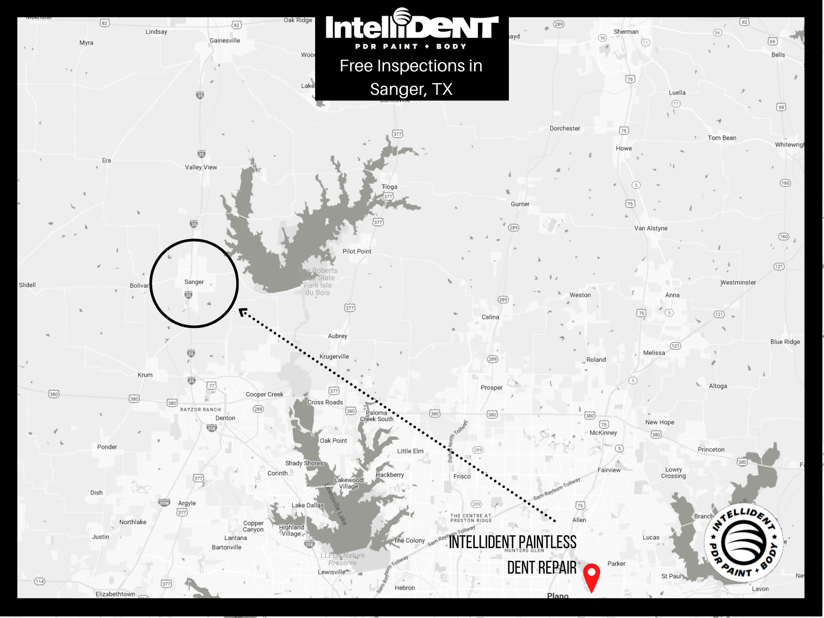 Map of IntelliDent vs Sanger, Texas